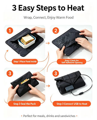 Tas pemanas makanan mandiri bertenaga USB untuk pemanasan makanan kemasan yang stabil dan lembut cocok untuk bepergian, piknik, dan sehari-hari