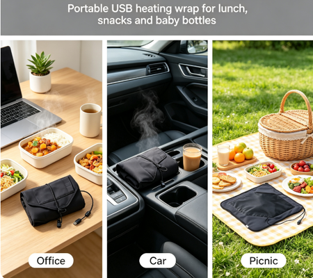 Tas pemanas makanan mandiri bertenaga USB untuk pemanasan makanan kemasan yang stabil dan lembut cocok untuk bepergian, piknik, dan sehari-hari