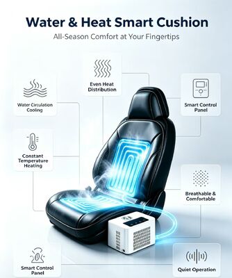 Bantal kursi panas mobil yang didinginkan air yang menyediakan pengaturan suhu yang konsisten dengan konsumsi yang aman untuk sistem kendaraan 12 volt
