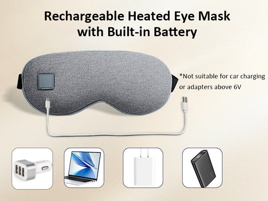 Electric Heated Eye Mask Dibangun di Lapisan Pemanasan Serat Karbon, Soft Inner Lining Insulation Cotton Warm Eye Mask, 1000mAh Portable Adjustable Temperature Heating Eye Mask untuk menenangkan mata lelah
