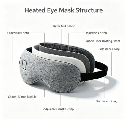 Electric Heated Eye Mask Dibangun di Lapisan Pemanasan Serat Karbon, Soft Inner Lining Insulation Cotton Warm Eye Mask, 1000mAh Portable Adjustable Temperature Heating Eye Mask untuk menenangkan mata lelah