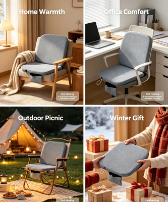 OEM ODM Graphene USB Heated Seat Cushion, Custom Logo Custom Size Custom Color, Linen Cotton Heating Chair Pad dengan Pocket Power Bank, Pengendali Suhu 3 Kecepatan untuk Rumah Kantor Mobil