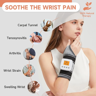 USB Rechargeable Heated Wrist Brace dengan Vibration Massage, 3 Temp & Timer Settings, Heating Wrist Wrap for Carpal Tunnel Arthritis Wrist Support