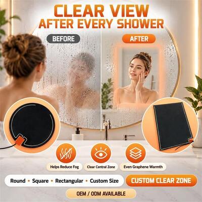 Graphene Mirror Defogger Heating Pad, Bentuk Ukuran Tegangan Kustom, Film Fleksibel Tahan Kelembaban untuk Cermin Kamar Mandi