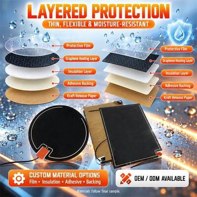 Graphene Mirror Defogger Heating Pad, Bentuk Ukuran Tegangan Kustom, Film Fleksibel Tahan Kelembaban untuk Cermin Kamar Mandi