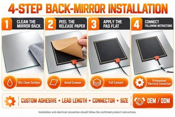 Graphene Mirror Defogger Heating Pad, Bentuk Ukuran Tegangan Kustom, Film Fleksibel Tahan Kelembaban untuk Cermin Kamar Mandi