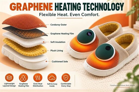 Sandal Pemanas Magnetik Lepas Pasang, Modul Pemanas Grafena dengan Tampilan Digital, Label Bahan Warna Kustom dan Kemasan