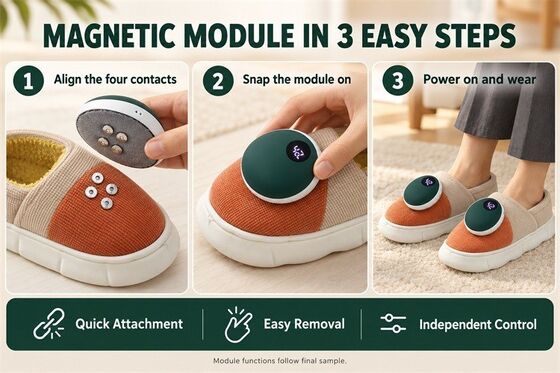 Sandal Pemanas Magnetik Lepas Pasang, Modul Pemanas Grafena dengan Tampilan Digital, Label Bahan Warna Kustom dan Kemasan
