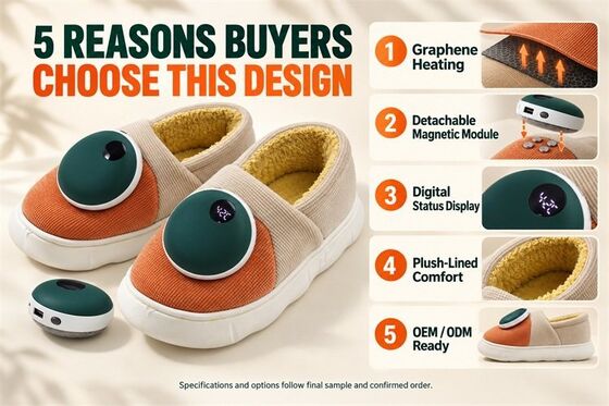 Sandal Pemanas Magnetik Lepas Pasang, Modul Pemanas Grafena dengan Tampilan Digital, Label Bahan Warna Kustom dan Kemasan