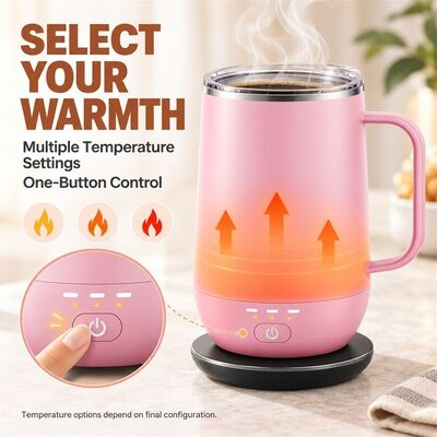 Wireless Charging Heated Mug, Multiple Temperature Settings with One-Button Control, Rechargeable Cordless Coffee Cup with Stainless Steel Liner, Custom Color Logo and Packaging