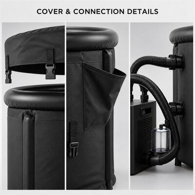 Bak Mandi Es dengan Pendingin Eksternal Bak Rendam Dingin Bulat Hitam dengan Dua Selang Air Filter dan Penutup Bergesper untuk Proyek Kustom