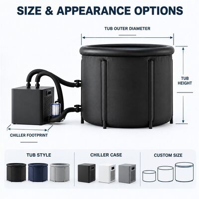Bak Mandi Es dengan Pendingin Eksternal Bak Rendam Dingin Bulat Hitam dengan Dua Selang Air Filter dan Penutup Bergesper untuk Proyek Kustom