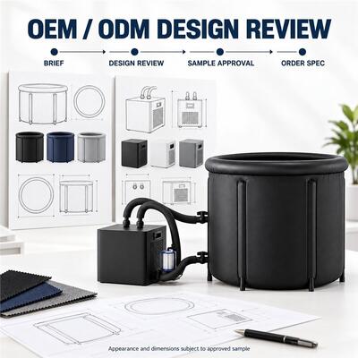 Bak Mandi Es dengan Pendingin Eksternal Bak Rendam Dingin Bulat Hitam dengan Dua Selang Air Filter dan Penutup Bergesper untuk Proyek Kustom