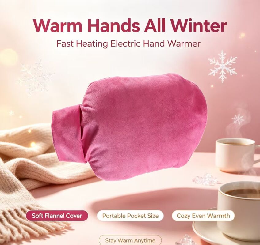 Bucket Shaped Rechargeable Hand Warmer, Kristal Ultra Soft Fabric, Suhu yang Bisa Disesuaikan, DC Charging Portable Electric Heated Hand Pouch, Custom Color OEM ODM