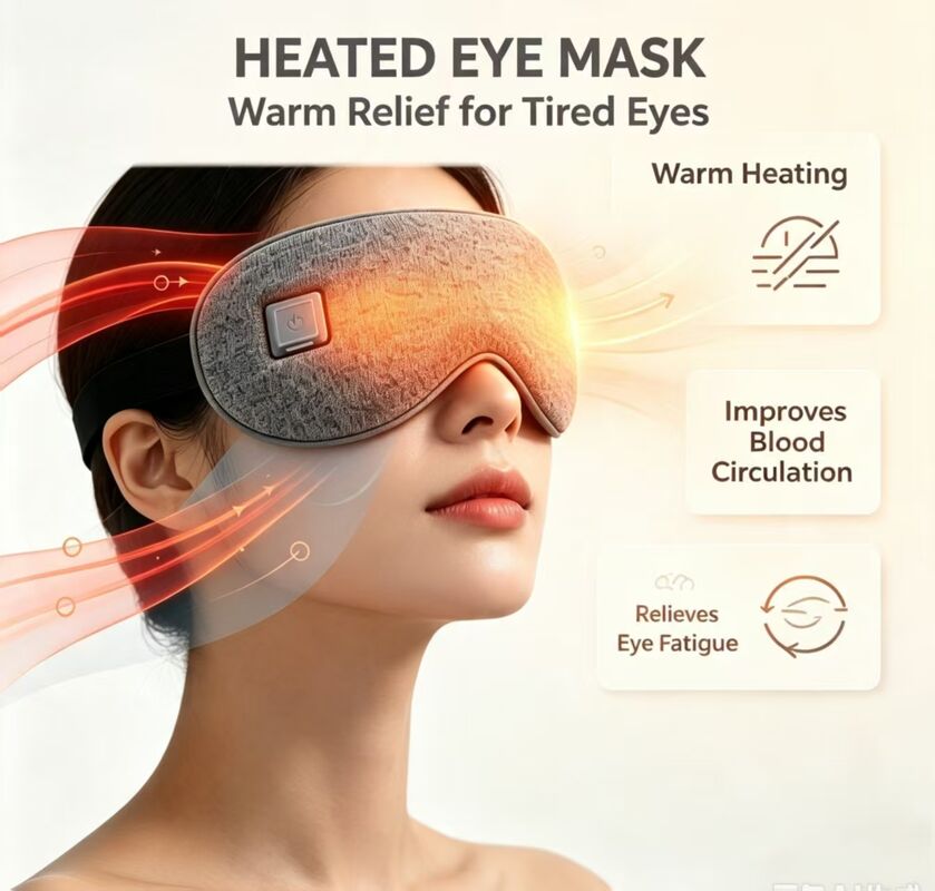Electric Heated Eye Mask Dibangun di Lapisan Pemanasan Serat Karbon, Soft Inner Lining Insulation Cotton Warm Eye Mask, 1000mAh Portable Adjustable Temperature Heating Eye Mask untuk menenangkan mata lelah