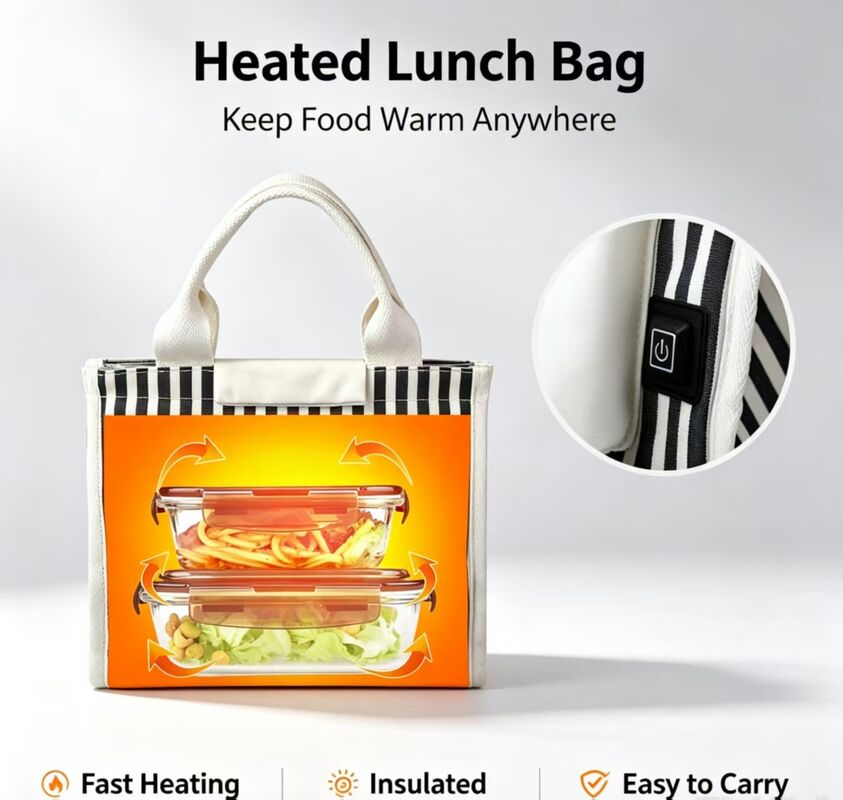 Panaskan Makanan Bawa Pulang, Mi & Steak Tanpa Microwave — Tas Makan Siang Pemanas Bertenaga USB, 3 Mode Suhu, Tas Termal Tahan Air