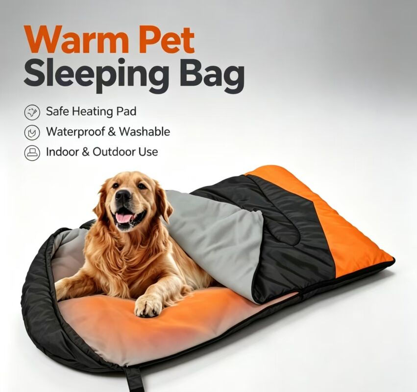 Heated Dog Sleeping Bag 3‑Level Adjustable Temperature, Soft Hollow Cotton Polyester Portable Warm Pet Sleeping Bag for Winter Snow Wind, Camping Travel Home Outdoor Use