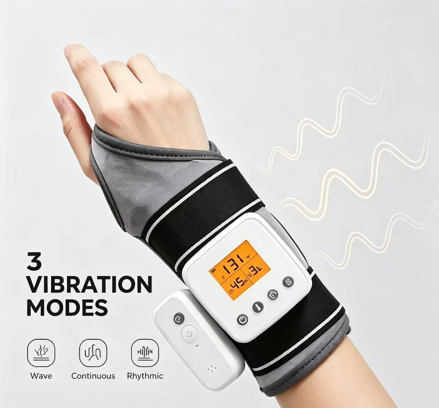 Pakaian Lembut Penjaga Dukungan Pergelangan Tangan Dipanaskan dengan Pijat Getaran, Multi Timing Modes Rechargeable Heating Wrist Brace