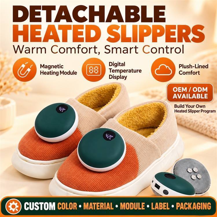 Sandal Pemanas Magnetik Lepas Pasang, Modul Pemanas Grafena dengan Tampilan Digital, Label Bahan Warna Kustom dan Kemasan