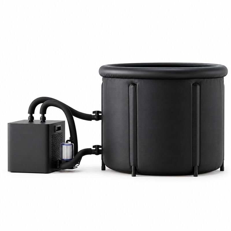 Bak Mandi Es dengan Pendingin Eksternal Bak Rendam Dingin Bulat Hitam dengan Dua Selang Air Filter dan Penutup Bergesper untuk Proyek Kustom