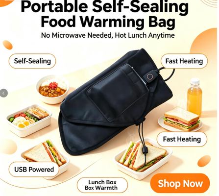 Tas pemanas makanan mandiri bertenaga USB untuk pemanasan makanan kemasan yang stabil dan lembut cocok untuk bepergian, piknik, dan sehari-hari