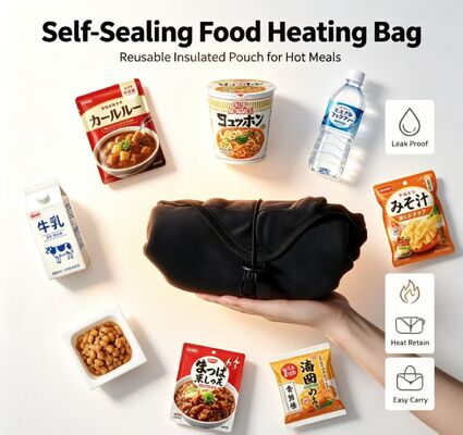 Tas pemanas makanan portabel yang dapat menyegel sendiri, tas pemanas yang dapat digunakan kembali, cocok untuk mie instan, kari, dan makanan siap saji