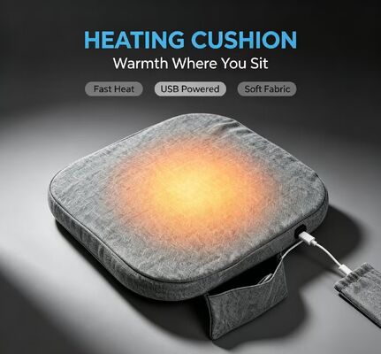 OEM ODM Graphene USB Heated Seat Cushion, Custom Logo Custom Size Custom Color, Linen Cotton Heating Chair Pad dengan Pocket Power Bank, Pengendali Suhu 3 Kecepatan untuk Rumah Kantor Mobil