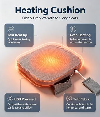 Portable USB Graphene Heated Seat Cushion Soft Linen-Cotton Heating Chair Pad 3-Speed Temperature Adjustment Warm Cushion Multi-Color Tersedia untuk Home Office Travel Car Use