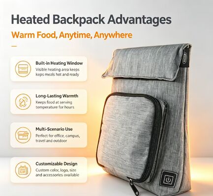 Tas Penghangat Makanan USB Pemanas OEM ODM Logo Kustom, Tas Pemanas Pengisian Daya Lepas Pasang Tahan Air Anti Bocor Dapat Dicuci untuk Piknik Perjalanan Sekolah