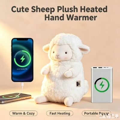 Cute Warm Sheep Portable Rechargeable Hand Warmer,3 Heat Settings 40‐60°C,6‐8 Jam Waktu Kerja, USB Power Bank Support for On‐the‐Go Use,Compact 9*15*18cm Polyester Winter Pocket Heater