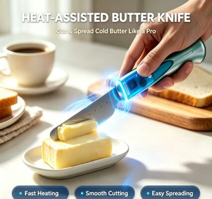 Sensor Sentuh Pisau Pemanas Mentega Canggih, Alat Pemotong Mentega Limbah Baja Baja Baja Baja Baja Karat, USB Baterai 1020mAh Terisi ulang 3.7V Mesin Pemotong Mentega Dapur