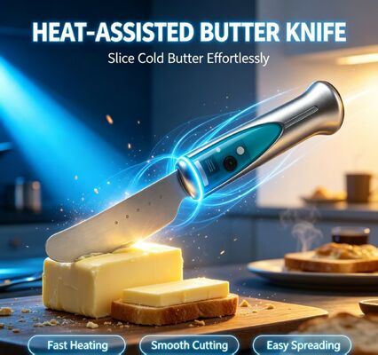Pisau Mentega Pemanas Tahan Air Aman, Desain Sensor Sentuh Pemotong Mentega Elektrik Stainless Steel dengan Baterai Isi Ulang 1020mAh untuk Kue Rumahan