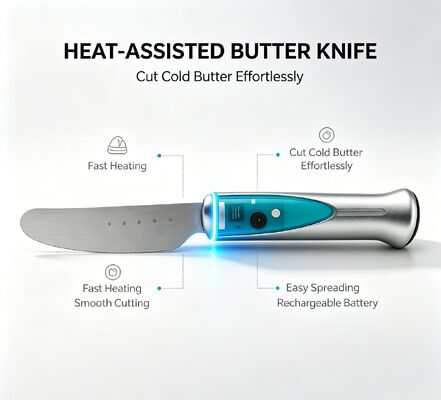 Baking Must-have Electric Butter Heating Knife, Waterproof Touch Control Butter Softening Cutter, 1020mAh USB Rechargeable, Hadiah Gadget Dapur yang Hebat