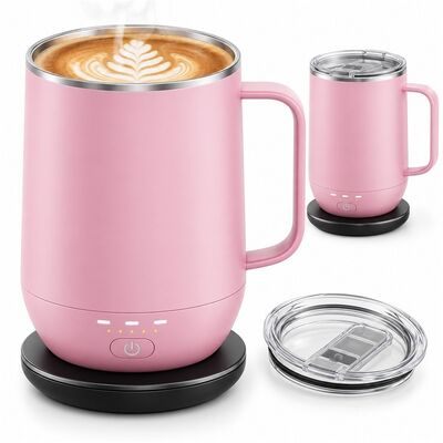 Mug Pemanas Pengisian Nirkabel, Pengaturan Suhu Ganda dengan Kontrol Satu Tombol, Cangkir Kopi Tanpa Kabel Isi Ulang dengan Lapisan Baja Tahan Karat, Logo Warna Kustom dan Kemasan