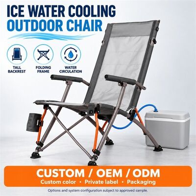 Ice Water Cooling Outdoor Folding Chair, External Ice Water Box dengan Cooling Circulation Channel, High Backrest Folding Frame dengan Snowflake Control, Custom Color Private Label dan Packaging