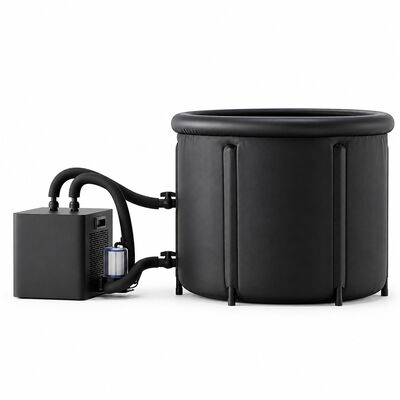 Bak Mandi Es dengan Pendingin Eksternal Bak Rendam Dingin Bulat Hitam dengan Dua Selang Air Filter dan Penutup Bergesper untuk Proyek Kustom