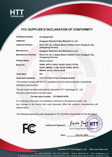 Cina Dongguan Sheerfond New Materials Co., Ltd. Sertifikasi